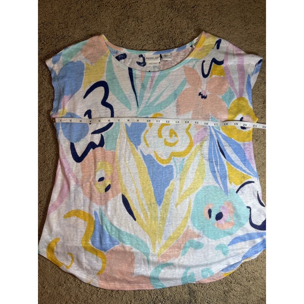 Rachel Zoe Top Women's Large Quinny 100% Linen Floral Abstract‎ Lightweight - Picture 7 of 8